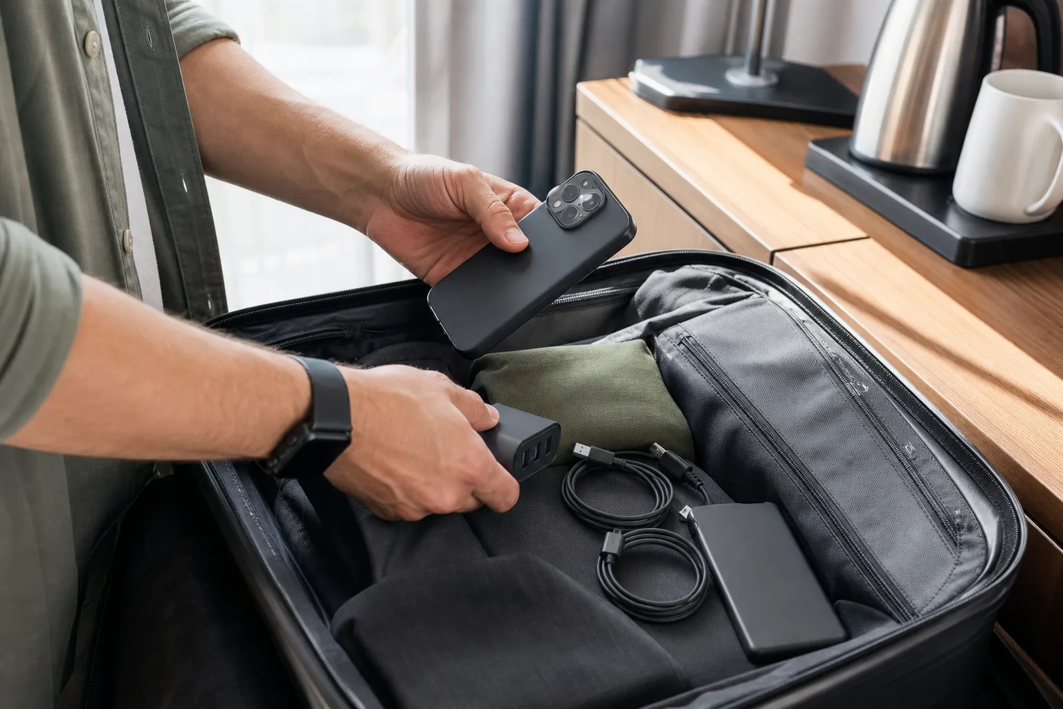 Lifestyle scene illustrating the compact usb-c chargers worth packing for travel